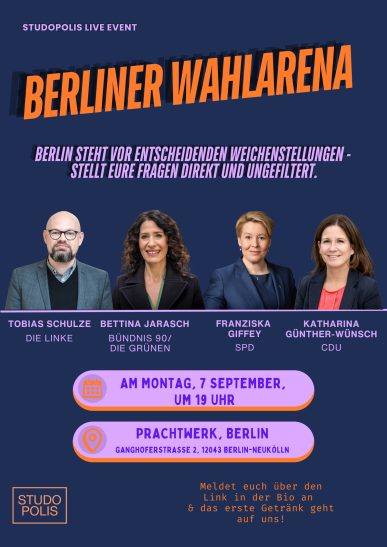 Mehr über den Artikel erfahren Berlin – Wahlarena am 7. September 2026